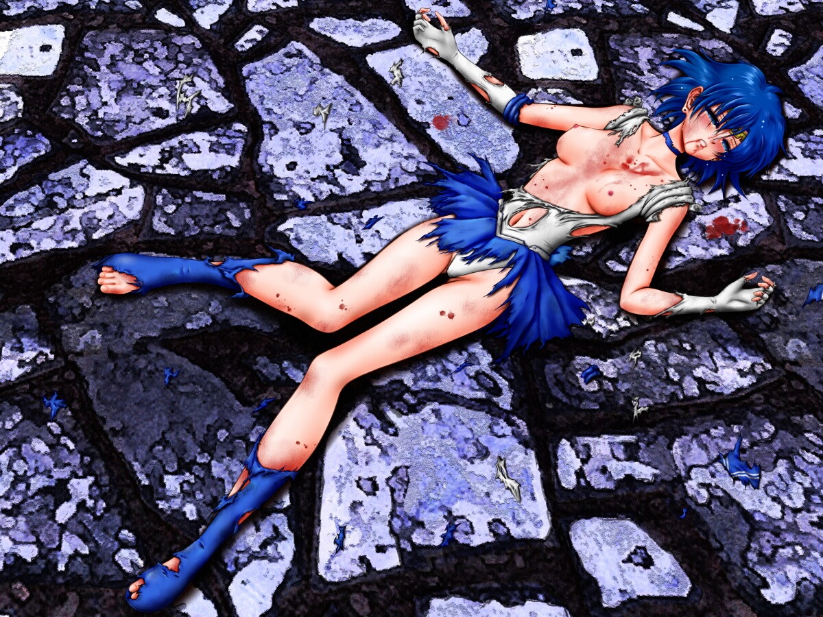 ami_mizuno bishoujo_senshi_sailor_moon blue_hair breasts clothing female female_only h@ruki human injury lying pale_skin rule34 sailor_mercury skirt small_breasts solo tagme torn_clothes torn_clothing