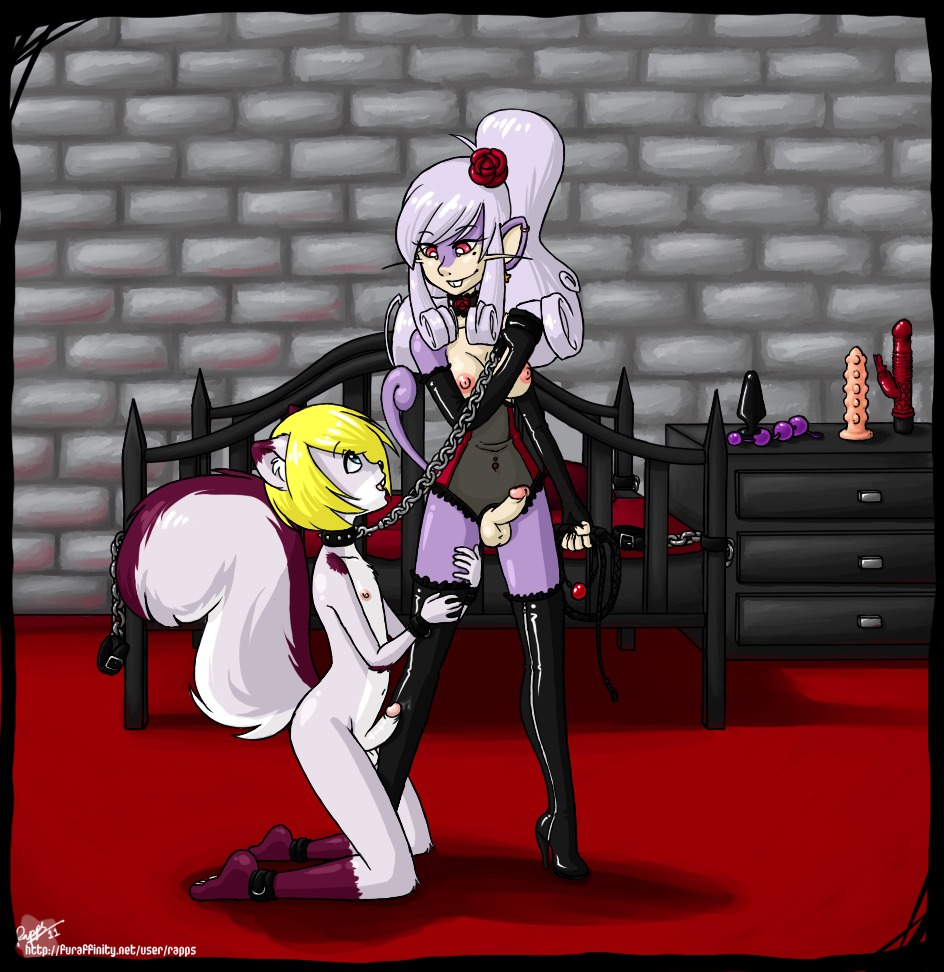 anthro chain clothes collar color fur furry futanari indoors intersex interspecies kneeling male nintendo nude pokemon rapps rattata rule34 standing tagme