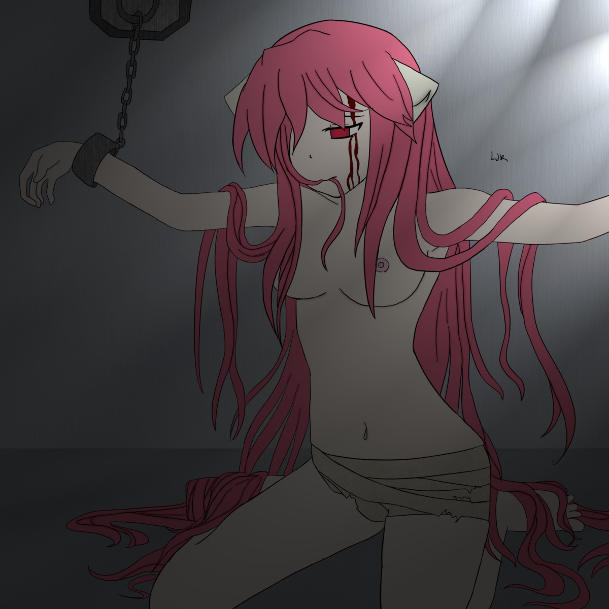 1girls blood elfen_lied female female_only lucy_(elfen_lied) rule34 solo tagme