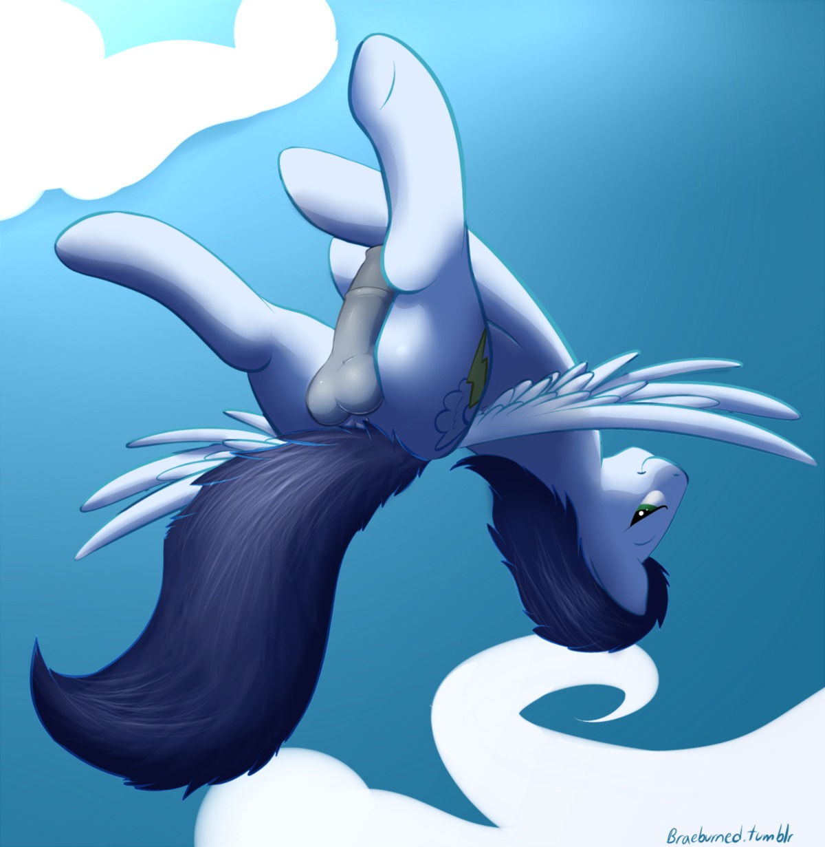 2012 animal_genitalia animal_penis anus balls bedroom_eyes blue_body blue_feathers blue_fur blue_hair blue_sky braeburned cloud cutie_mark digital_drawing_(artwork) digital_media_(artwork) e621 equid equine equine_genitalia equine_penis erection feathered_wings feathers feral flying friendship_is_magic full-length_portrait fur genitals green_eyes hair hasbro hi_res male mammal my_little_pony mythological_creature mythological_equine mythology narrowed_eyes outside pegasus penis portrait quadruped seductive shaded sky skyscape soarin_(mlp) solo tail upside_down wings wonderbolts_(mlp)