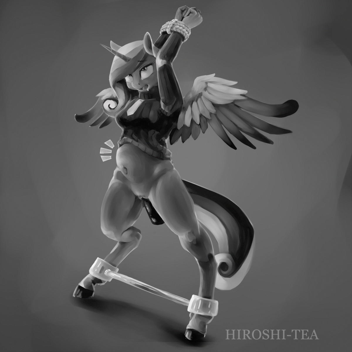1:1 2013 abdominal_bulge anthro anthrofied bodily_fluids bound clothing dildo e621 equid equine feathered_wings feathers female friendship_is_magic genitals hasbro hi_res hiroshi-tea horn mammal monochrome my_little_pony mythological_creature mythological_equine mythology penetration princess_cadance_(mlp) restraints saliva sex_toy solo spreader_bar submissive submissive_female vaginal vaginal_penetration vulva winged_unicorn wings
