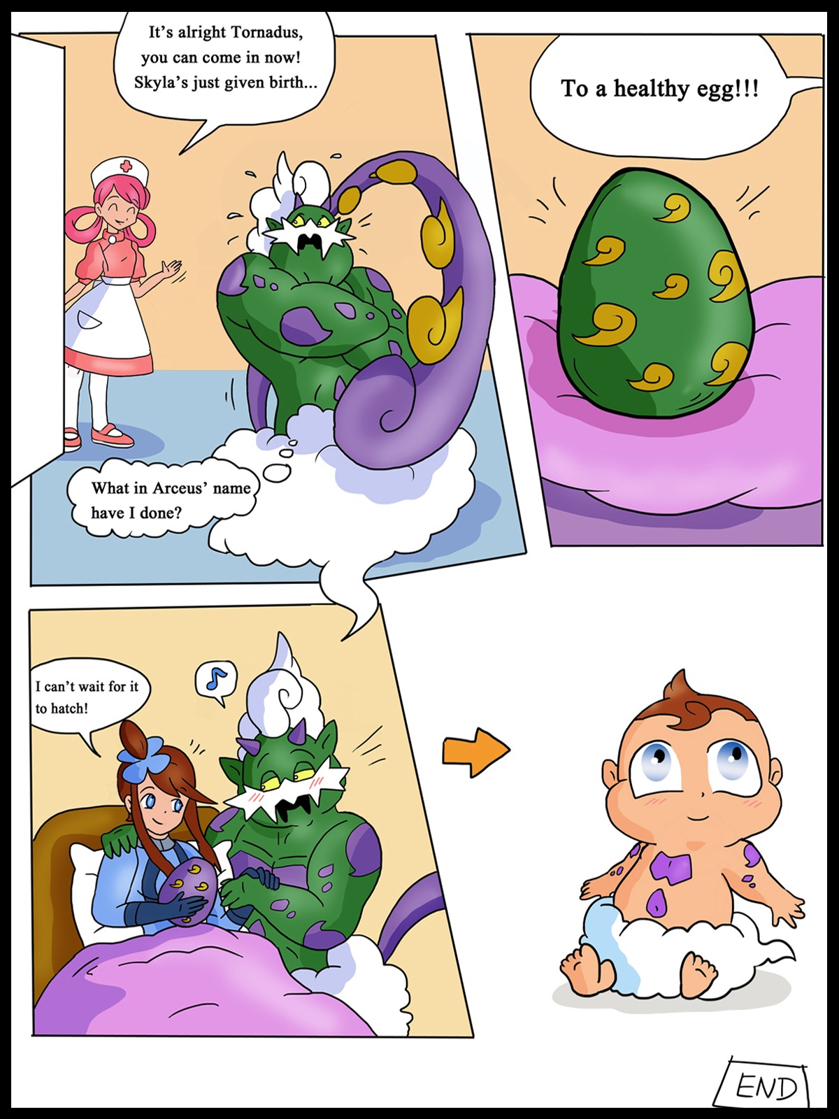 blush comic egg female human humor interspecies nurse nurse_joy pokemon rule34 skyla_(pokemon) tornadus