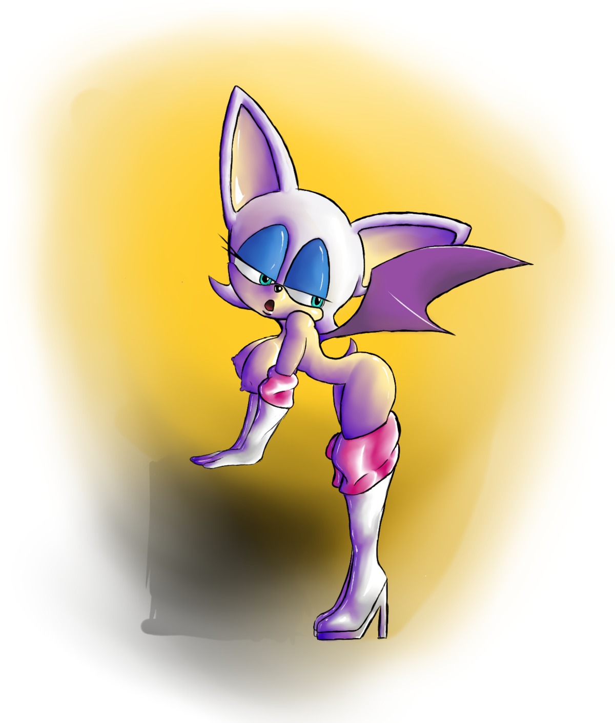 anthro bat bent_over boots breasts color female female_only fur furry gloves nipples nude rouge_the_bat rule34 sega side_view solo sonic_(series) sonic_the_hedgehog_(series) tagme white_fur wings