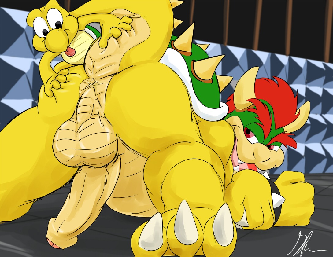 anthro anus backsack balls big_balls big_penis bowser butt dragon_koopa duo e621 erection femboy foreskin genitals glenn grin humanoid_genitalia humanoid_penis koopa koopa_troopa looking_back male male/male mario_bros nintendo partially_retracted_foreskin penis perineum presenting presenting_anus presenting_hindquarters red_eyes reptile scalie slightly_chubby smile super_mario_bros._3 tail