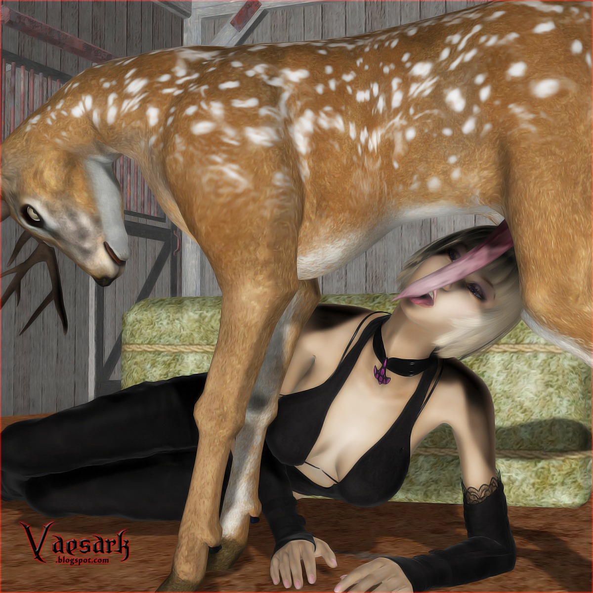 1:1 3d_(artwork) animal_genitalia animal_penis antlers bestiality blonde_hair cervine_genitalia cervine_penis clothed clothing deer digital_media_(artwork) duo e621 erection fellatio female female_human female_on_feral feral genitals hair hi_res horn human human_on_feral interspecies licking male male/female male_on_human mammal oral penile penis penis_lick realistic_feral sex tongue tongue_out vaesark