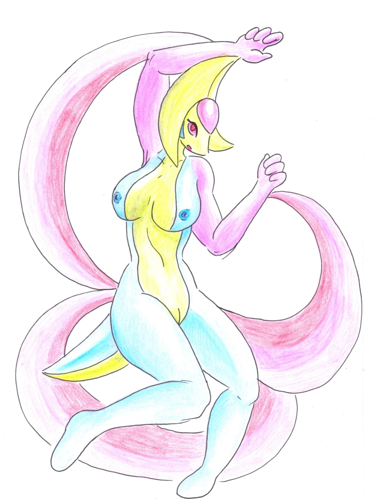 absurd_res anthro anthrofied blue_nipples breasts cresselia e621 female generation_4_pokemon genitals hi_res legendary_pokemon looking_at_viewer nintendo nipples nude open_mouth pink_eyes pinup pitch-black-crow pokemon pokemon_(species) pokemorph pose simple_background solo tail vulva white_background