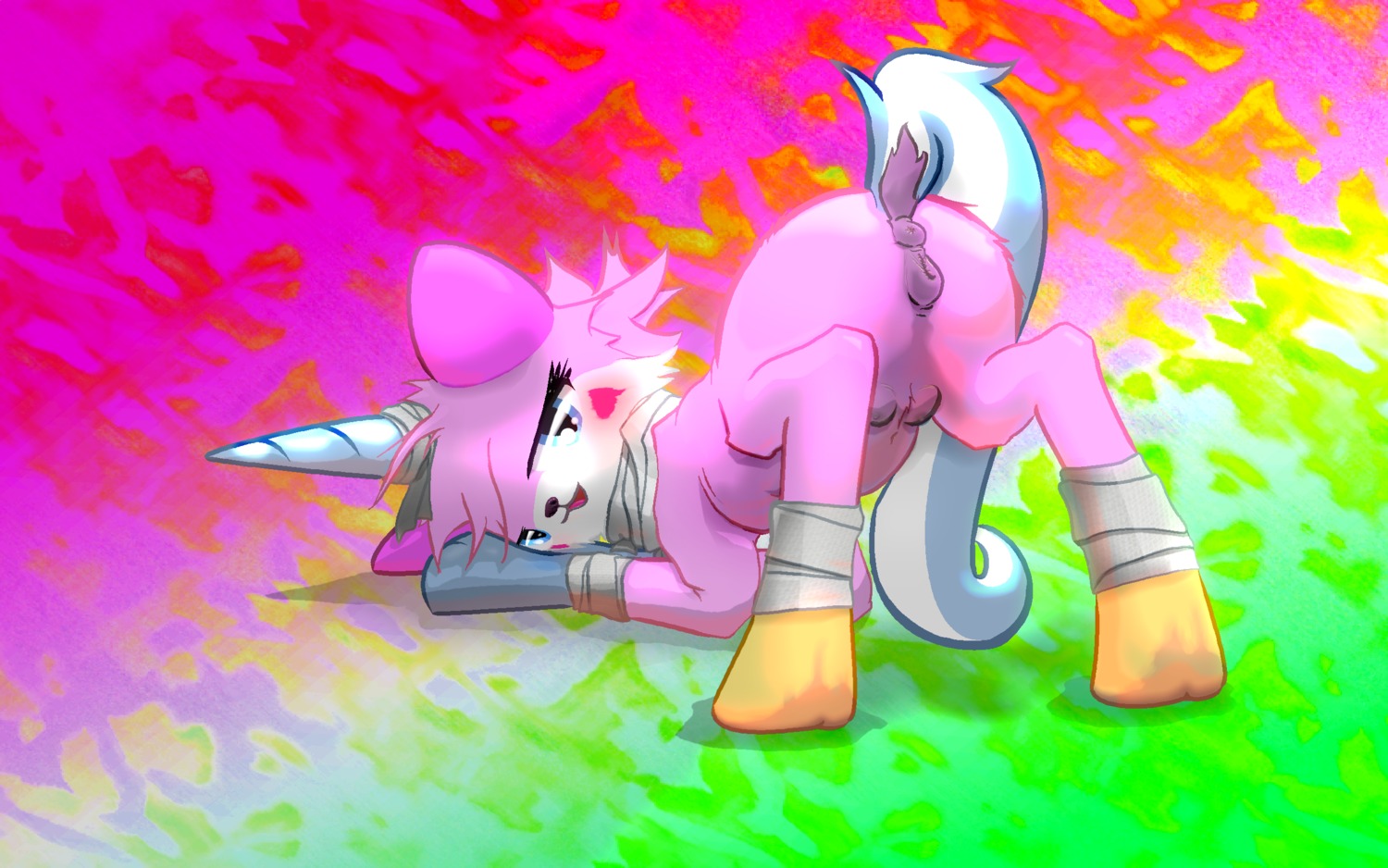 16:10 anatomically_correct anatomically_correct_genitalia anatomically_correct_vulva animal_genitalia animal_vulva anus bandage bedroom_eyes blue_eyes blush domestic_cat e621 equid equine equine_genitalia equine_vulva felid feline felis female feral fur genitals half-closed_eyes hi_res hooves horn horse hybrid lego looking_at_viewer looking_back mammal mythological_creature mythological_equine mythology narrowed_eyes oddwarg open_mouth paws pink_body pink_fur puffy_anus rainbow rainbow_background seductive simple_background solo teats the_lego_movie unicorn unikitty vulva widescreen