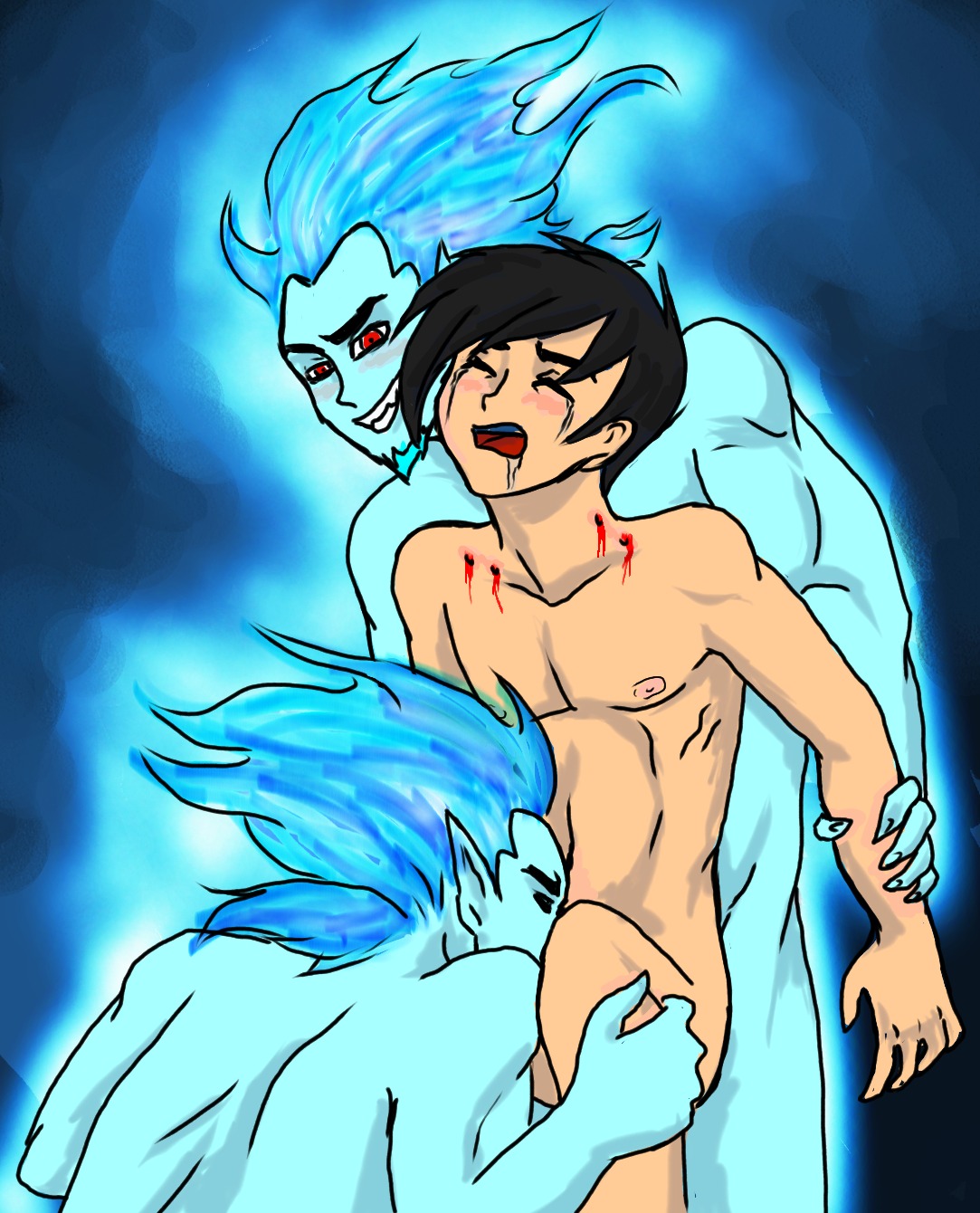 3boys bite bite_marks black_hair blood blue_hair blue_skin blush claws closed_eyes crying danny_fenton danny_phantom dark_danny drool evil_grin fellatio forced forced_yaoi gay holding_arm human legs_held_open long_ears male male_focus male_nipples male_only maledom malesub monster_boy multiple_persona naked nipples nude open_mouth oral pointy_ears rape red_eyes restrained reverse_forced_oral rule34 threesome two_on_one yaoi