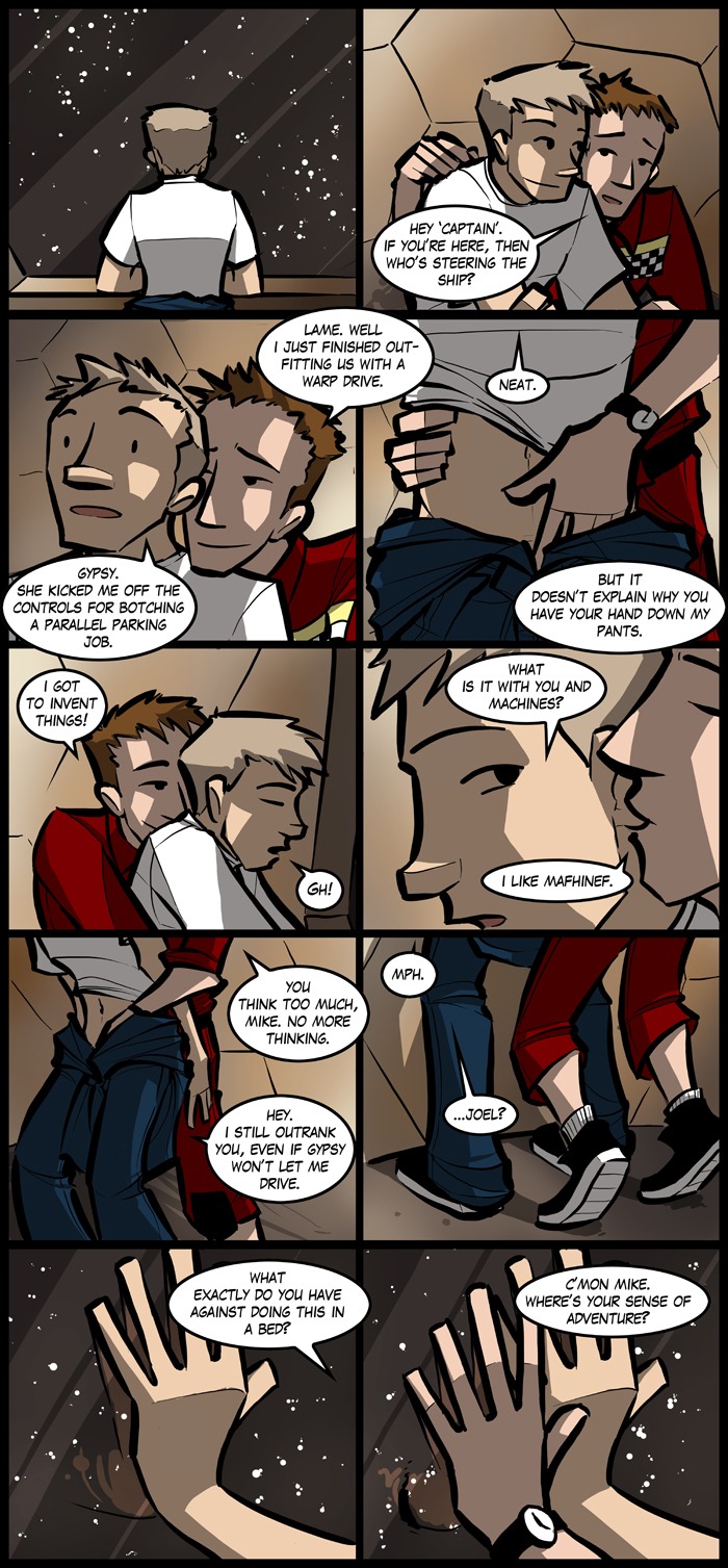 2boys english_text gay gay_sex joel_robinson male male/male male_on_male male_only mike_nelson mst3k mystery_science_theater_3000 rule34 space_background spacecraft spacecraft_interior spaceship spaceship_interior speech_bubble tagme yaoi