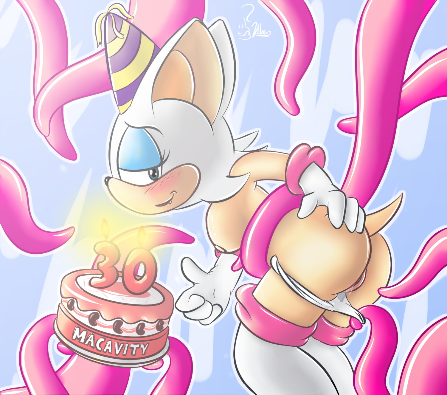 anthro bat blush bound breasts cake clothes female fur furry kliker nipples pussy rouge_the_bat rule34 side_view smile sonic_(series) tagme tentacle