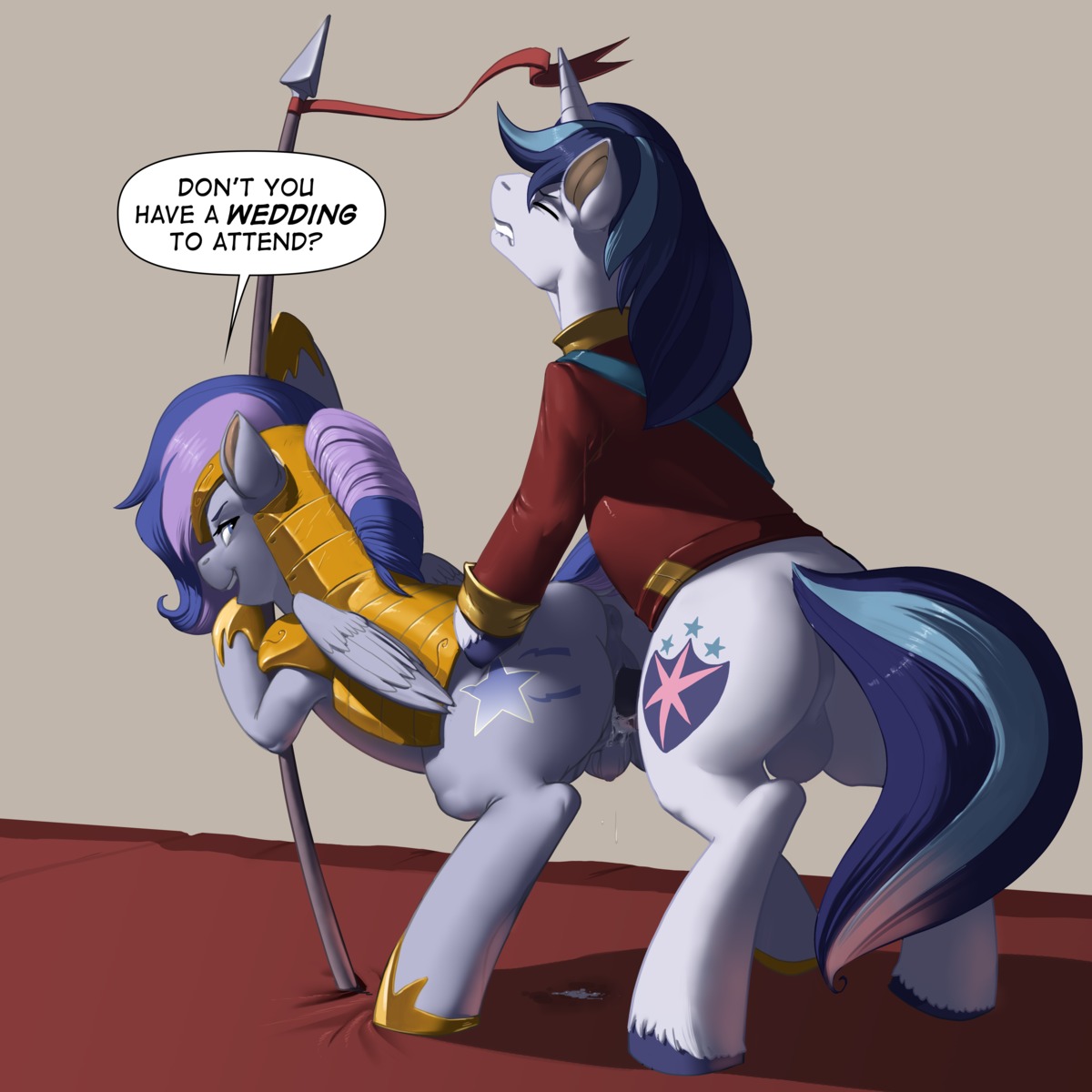 1:1 2013 absurd_res all_fours animal_genitalia animal_penis anus armor backsack balls bite biting_lip biting_own_lip blitzstar bodily_fluids bottomless butt clothed clothing cum cum_in_vagina cum_inside cutie_mark dialogue digital_media_(artwork) doggystyle dripping duo e621 english_text equid equine equine_genitalia equine_penis erection eyes_closed fan_character feathered_wings feathers female female_penetrated feral friendship_is_magic from_behind_position genital_fluids genitals grey_body grey_feathers hair hasbro hi_res horn infidelity kevinsano lips looking_back male male/female male_penetrating male_penetrating_female mammal melee_weapon multicolored_hair my_little_pony mythological_creature mythological_equine mythology open_mouth pegasus penetration penile penile_penetration penis penis_in_vagina perineum polearm royal_guard_(mlp) self_bite sex shining_armor_(mlp) spear tail teats teeth text two_tone_hair unicorn uniform vaginal vaginal_fluids vaginal_penetration vulva weapon wet wings