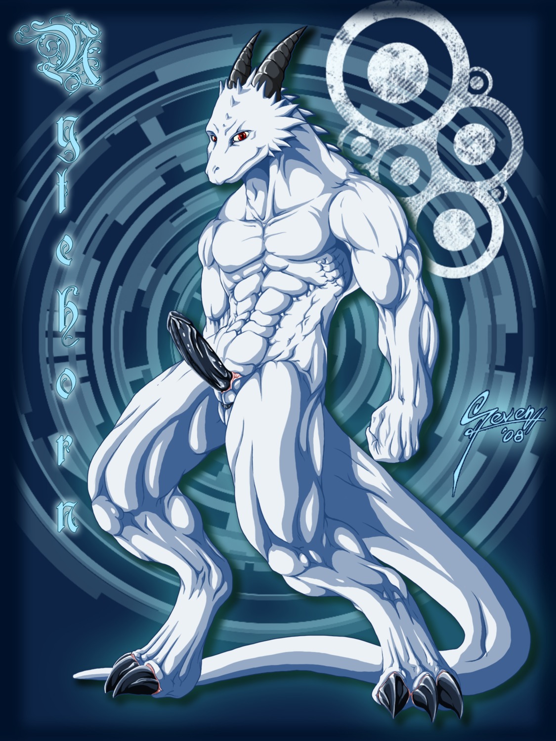 3:4 3_toes 4_fingers abs animal_genitalia animal_penis anthro biped black_claws black_penis claws detailed_background digitigrade dragon e621 erection feet fingers genitals hi_res horn iceheartedlion looking_at_viewer male muscular muscular_anthro muscular_male mythological_creature mythological_scalie mythology nude pecs penis red_eyes scalie solo standing tail toe_claws toes white_body white_skin