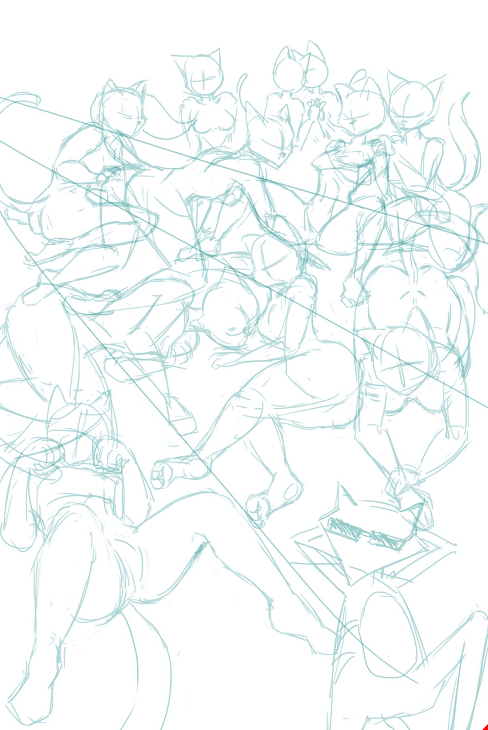 digital_drawing_(artwork) digital_media_(artwork) e621 felid female female/female group group_sex hi_res large_group mammal mass_orgy nude orgy redout sex sketch tail unfinished
