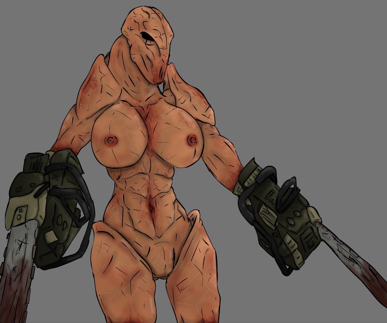 1girls 2d breasts chainsaw female female_only front_view killing_floor maul methados nipples nude rule34 solo solo_female standing tagme