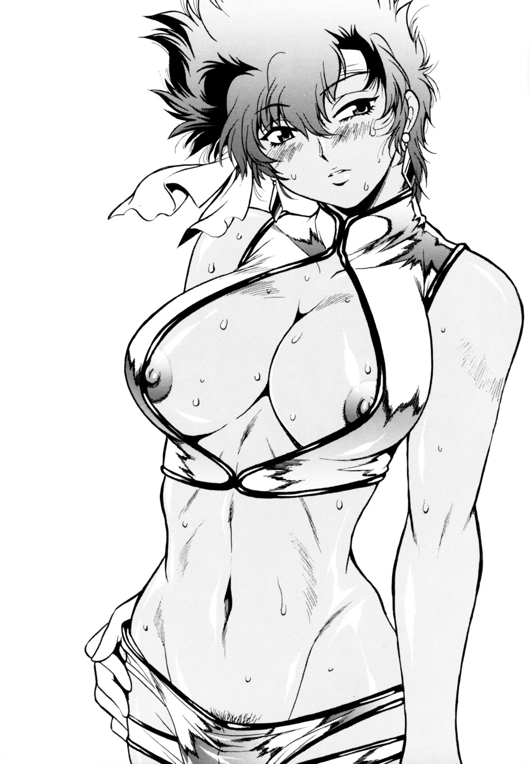 1girls 2010 breasts curvaceous dirty_pair female greyscale headband human kei_(dirty_pair) large_breasts looking_at_viewer manabe_jouji monochrome nipples rule34 short_hair solo tomboy wide_hips
