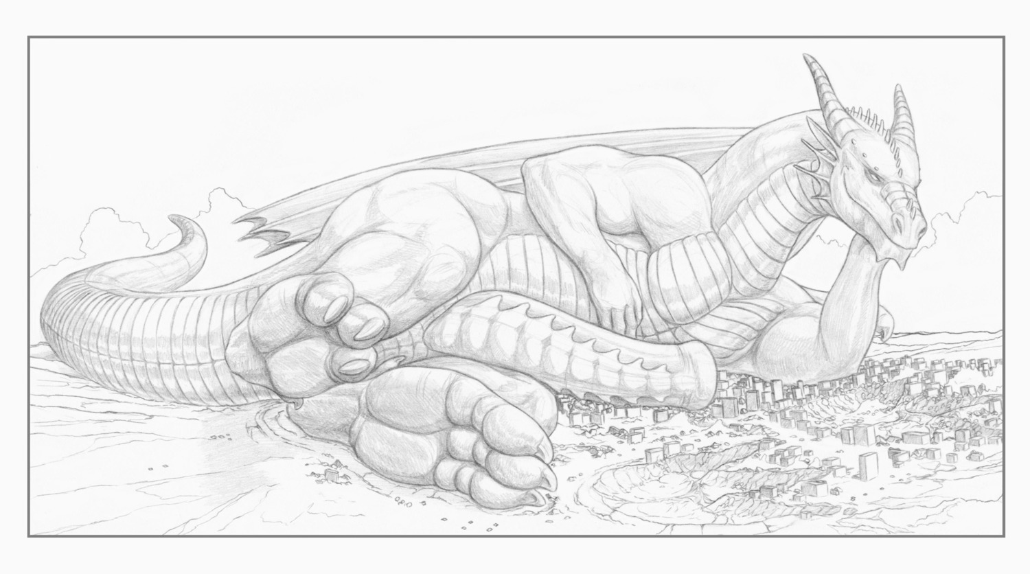 anthro big_penis biped border city claws crush destruction digitigrade dragon e621 erection feet foot_focus footprint genitals giga graphite_(artwork) greyscale hi_res huge_penis landscape_dwarfing lying macro male meanybeany monochrome mythological_creature mythological_scalie mythology nude penis relaxing reptile scalie solo tail traditional_media_(artwork) unusual_anatomy unusual_genitalia unusual_penis white_border