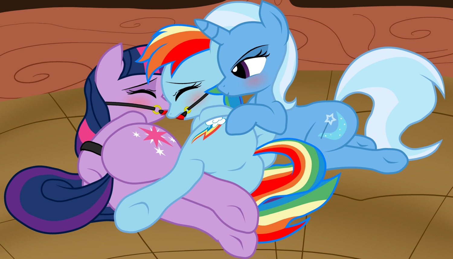 2012 absurd_res ball_gag blue_body blue_feathers blue_fur blush cutie_mark e621 equid equine eyes_closed feathered_wings feathers female female/female feral friendship_is_magic fur gag gagged group hair hand_on_butt hasbro hi_res hooves horn lying mammal multicolored_hair my_little_pony mythological_creature mythological_equine mythology on_side pegasus purple_body purple_eyes purple_fur purple_hair pyruvate quadruped rainbow_dash_(mlp) rainbow_hair rear_view smile tail trixie_(mlp) twilight_sparkle_(mlp) two_tone_hair underhoof unicorn wings