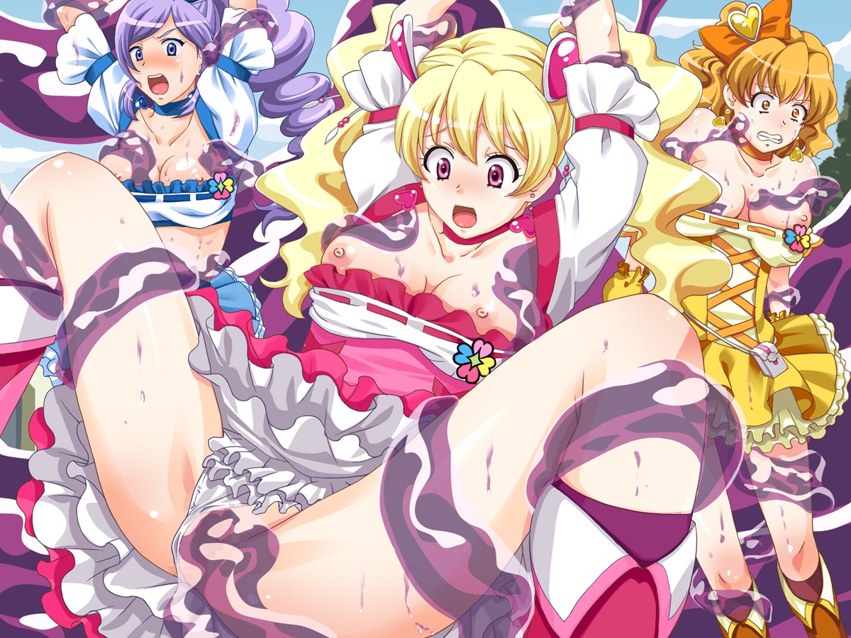 3girls aono_miki artist_request blonde_hair blush breasts brown_eyes censored clenched_teeth clothing cure_berry cure_peach cure_pine dress female fresh_precure! fresh_pretty_cure! futari_wa_pretty_cure long_hair magical_girl momozono_love multiple_females multiple_girls open_mouth oppai panties panties_aside panty_pull penetration precure pretty_cure pussy rape restrained rule34 shirt_pull slime_monster small_breasts spread_legs tears tentacle tentacle_rape translucent_tentacles vaginal_penetration yamabuki_inori