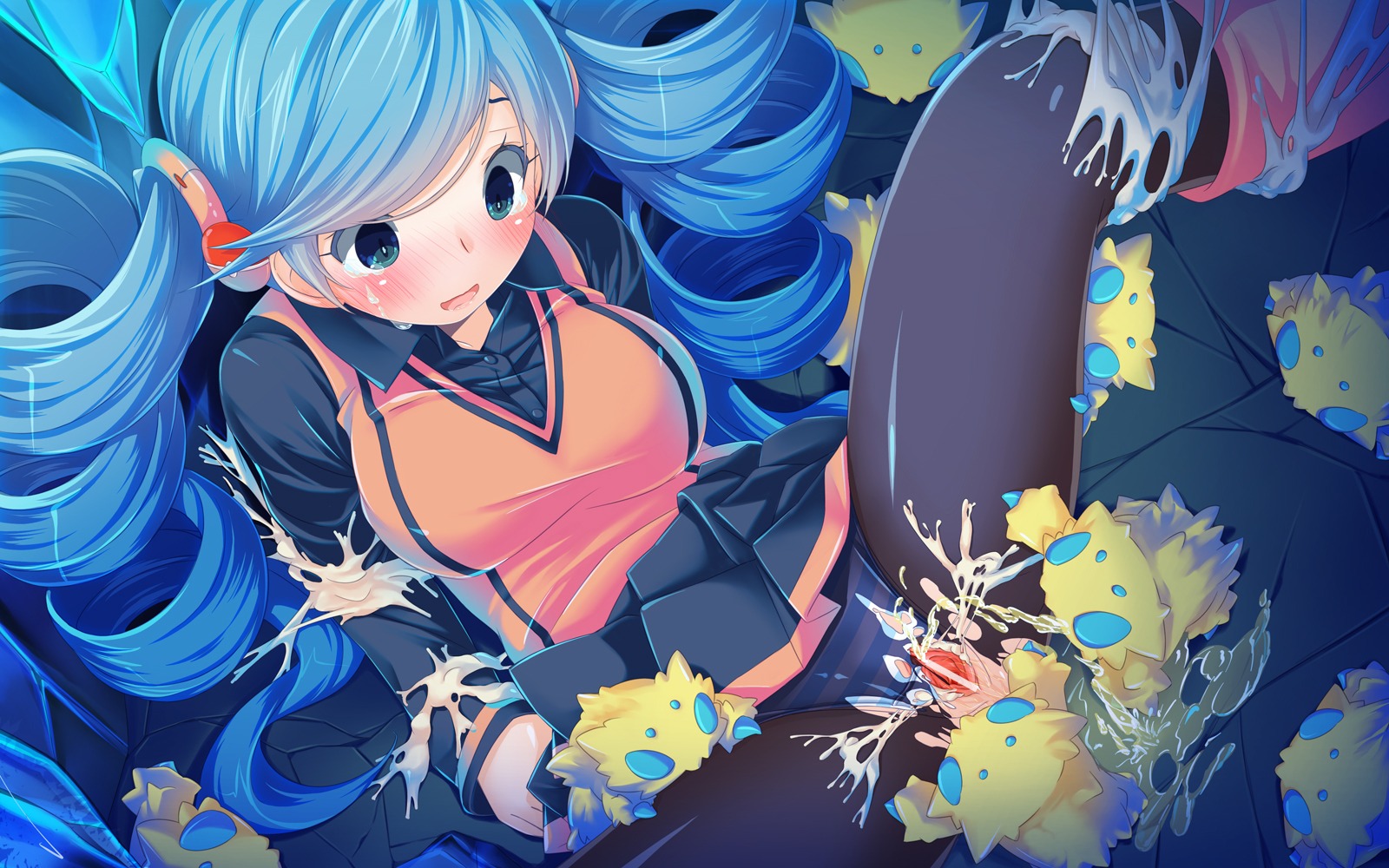 ace_trainer_(pokemon) ace_trainer_(pokemon_bw) black_legwear blue_eyes blue_hair blush boots breasts censored cleavage drill_hair female high_resolution hinasaki joltik long_hair meme npc_trainer panties panties_under_pantyhose pantyhose peeing pokemon pokemon_bw pokephilia pussy rule34 shinsuke skirt skirt_lift spread_legs striped striped_panties tear tied_hair torn_clothes torn_panties torn_pantyhose twintails underwear zoophilia