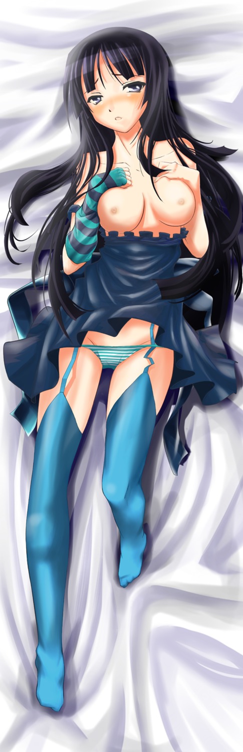 black_hair breasts female female_only human human_only k-on! long_hair mio_akiyama_(k-on!) nipples rule34 solo striped striped_panties