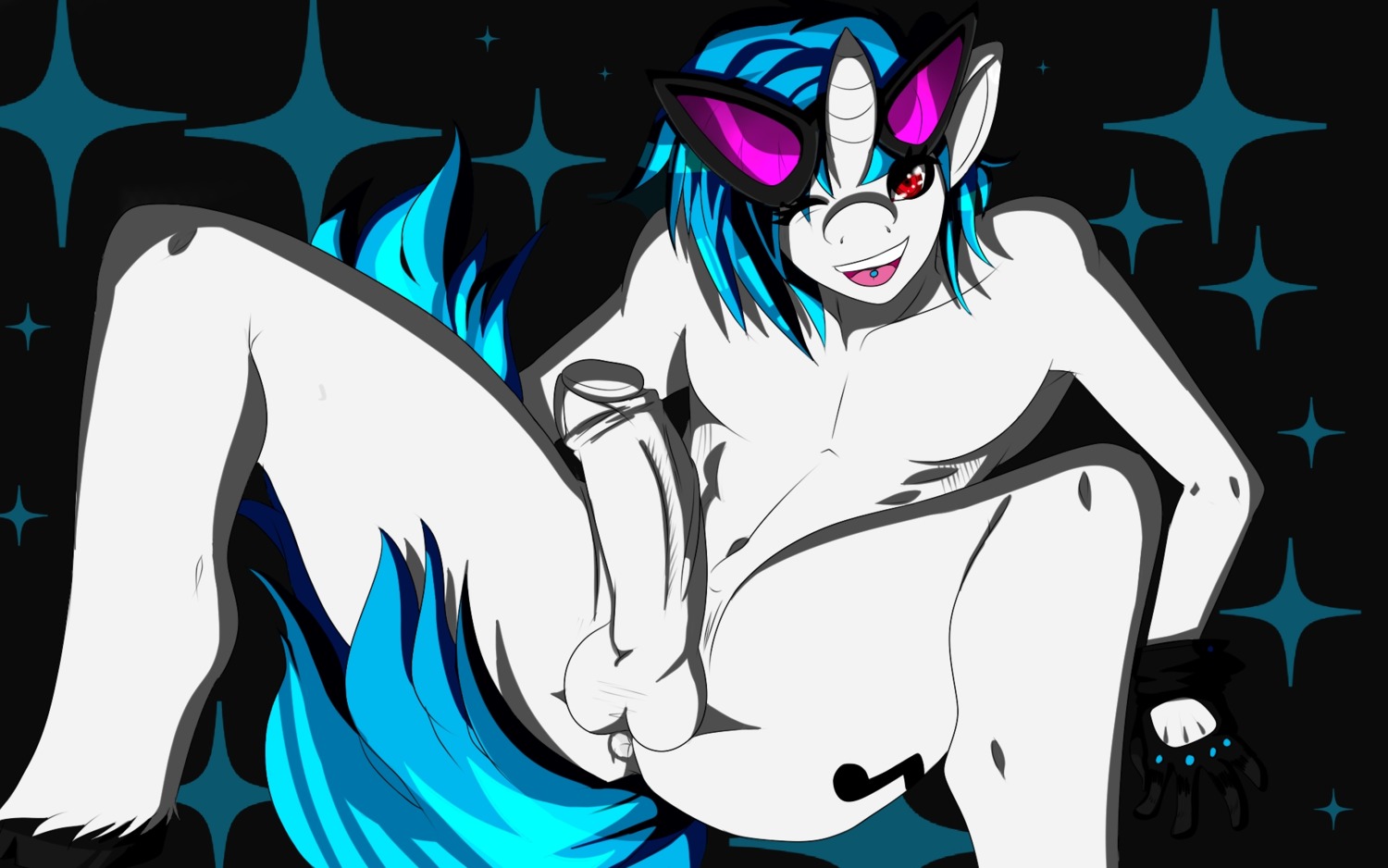 16:10 :d abs anthro anthrofied anus backsack balls biped black_background blue_hair butt clothing crossgender e621 equid equine erection eyewear friendship_is_magic ftm_crossgender fur genitals glasses gloves hair handwear happy hasbro hi_res hooves horn humanoid_genitalia humanoid_penis looking_at_viewer male mammal muscular muscular_anthro muscular_male my_little_pony mythological_creature mythological_equine mythology navel nude one_eye_closed open_mouth pecs penis piercing presenting presenting_hindquarters renamonpaws short_hair simple_background sitting smile solo spread_legs spreading teeth tongue tongue_piercing tongue_stud unicorn vinyl_scratch_(mlp) white_body white_fur white_penis widescreen wink