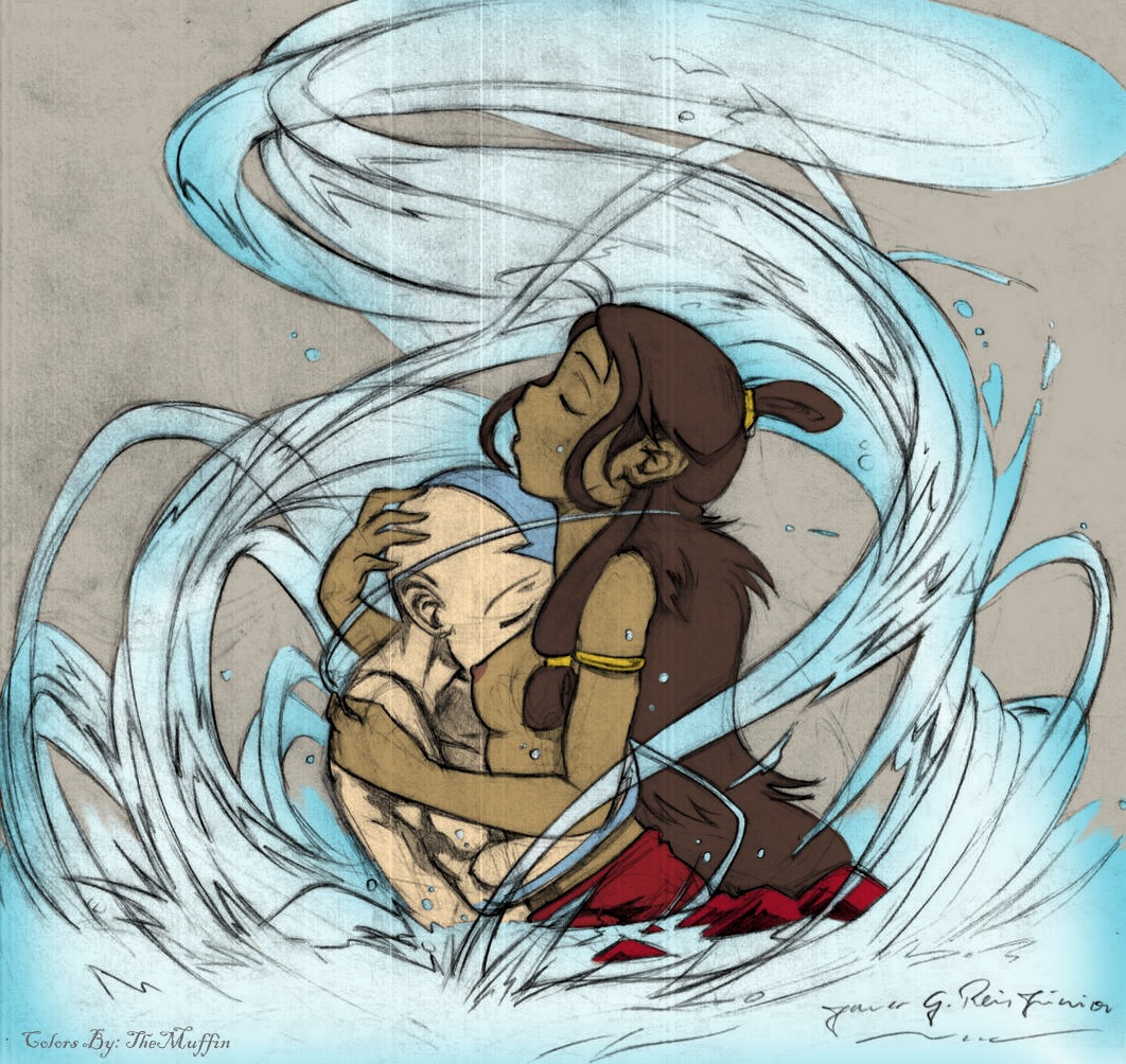 1boy 1girls aang air_nomad airbender_tattoo avatar_legends avatar_the_last_airbender breasts clothing dark-skinned_female dark_skin female fire_nation_clothing human interracial katara male male/female nickelodeon rule34 small_breasts straight straight_hair the_avatar themuffin water water_tribe waterbending