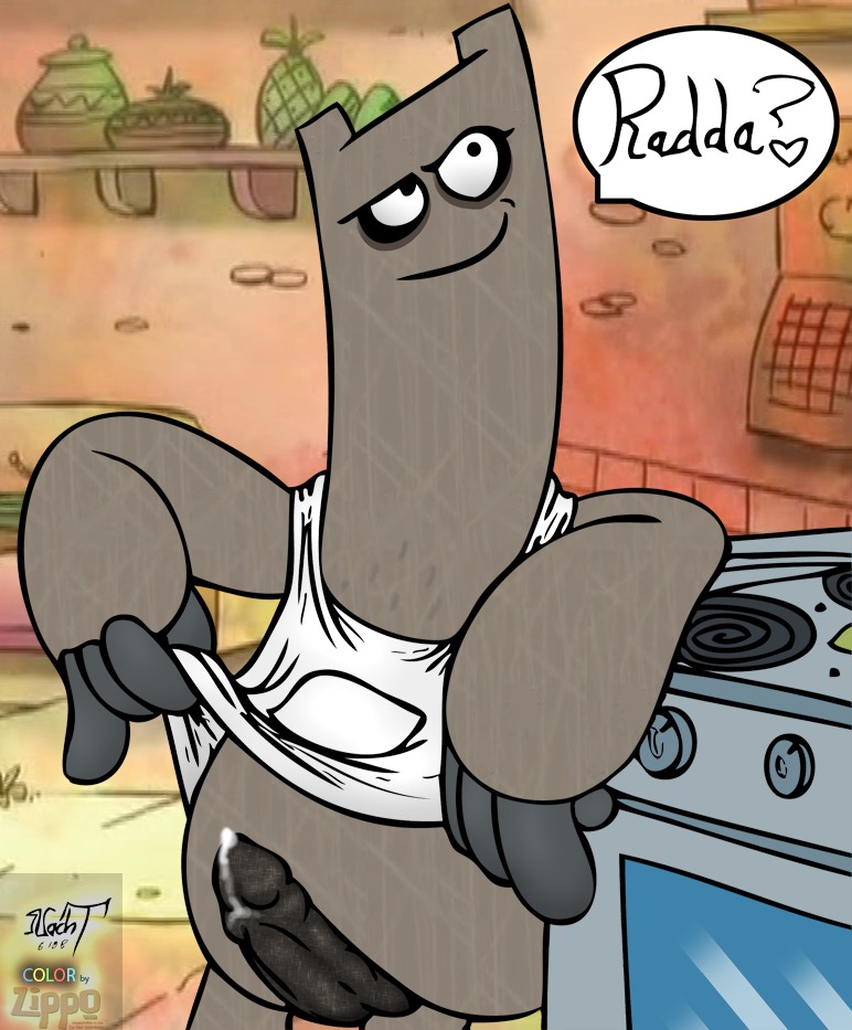 2008 apron apron_lift apron_only cartoon_network chowder cum erection leaking leaking_cum leaking_precum male male_only nacht rock_monster rule34 shnitzel solo solo_male stove tagme zippo
