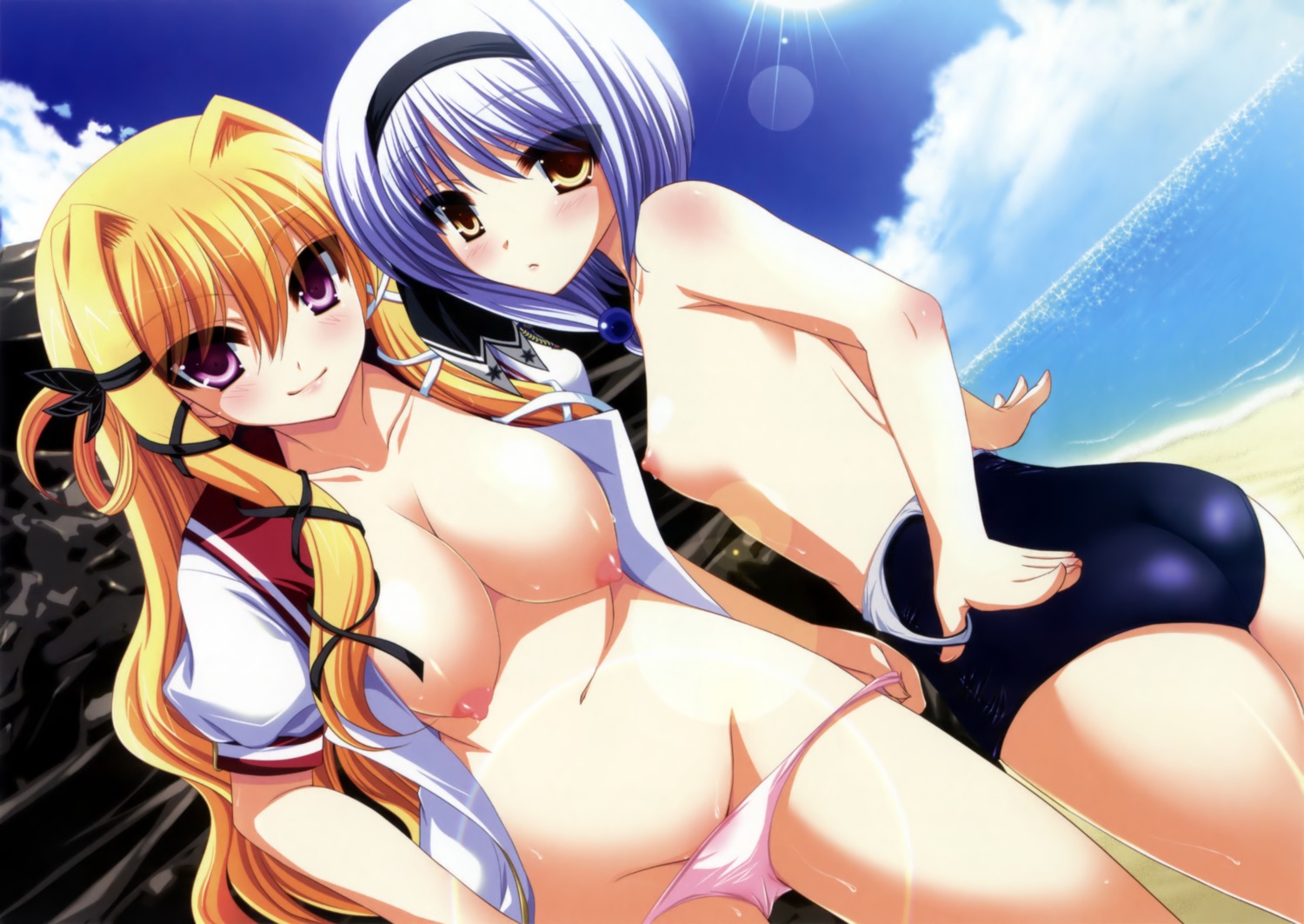 female mizugi nipples no_bra open_clothes open_shirt oppai panties panty_pull rule34 sena_riku shin_genre_esudere!! shirt suzutaka_maria_rose suzutaka_mariarose topless yukizuki_chikuba
