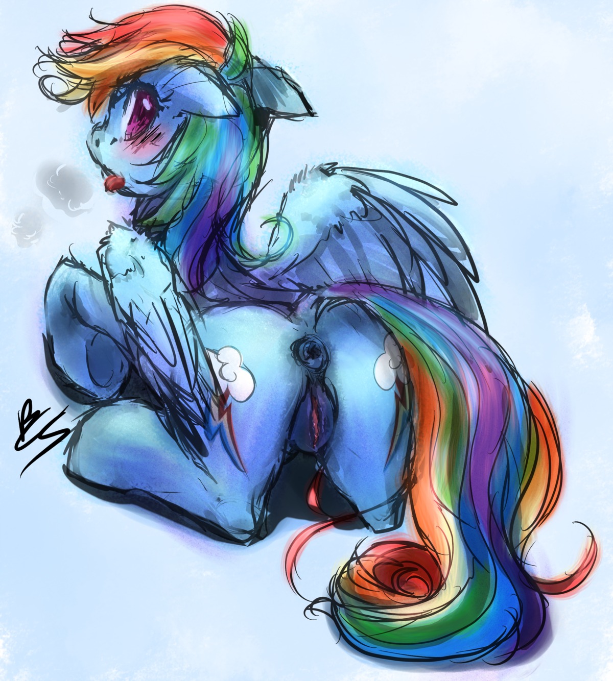 absurd_res anatomically_correct anatomically_correct_genitalia anatomically_correct_vulva animal_genitalia animal_vulva anus blue_body blue_feathers blue_fur blue_skin blush butt buttercup_saiyan chromaskunk cutie_mark digital_media_(artwork) digital_painting_(artwork) e621 equid equine equine_genitalia equine_vulva feathered_wings feathers female feral friendship_is_magic full-length_portrait fur genitals hair hasbro hi_res looking_at_viewer looking_back lying mammal multicolored_hair my_little_pony mythological_creature mythological_equine mythology on_front painting_(artwork) pegasus portrait presenting presenting_hindquarters puffy_anus purple_eyes quadruped rainbow_dash_(mlp) rainbow_hair rear_view signature simple_background sketch solo tail three-quarter_view tongue tongue_out vulva wings