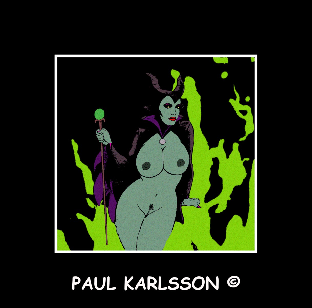 1girls angelina_jolie big_breasts breasts cosplay disney disney_villains female female_only green_skin horns maleficent nipples paul_karlsson rule34 sleeping_beauty_(1959_film) solo witch