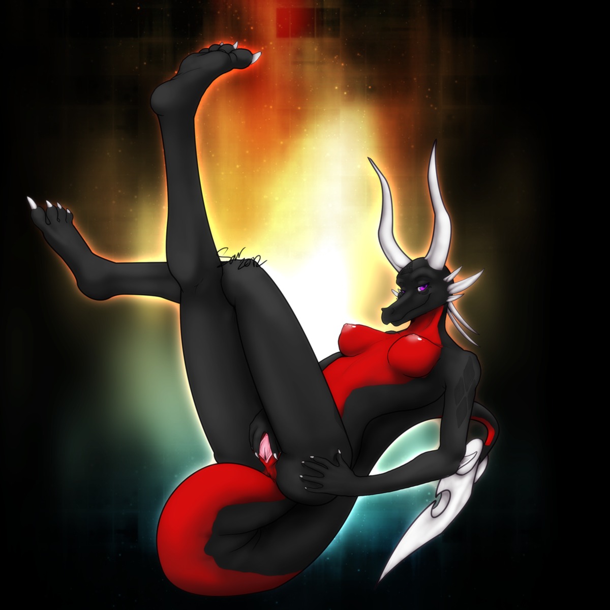 2012 abstract_background anthro anthro_only anus ass breasts corrupted_cynder cynder cynder-the-dragon dragon female horn nipples no_humans presenting purple_eyes pussy rule34 savage_(doktor-savage) scalie smile solo spyro_the_dragon tail