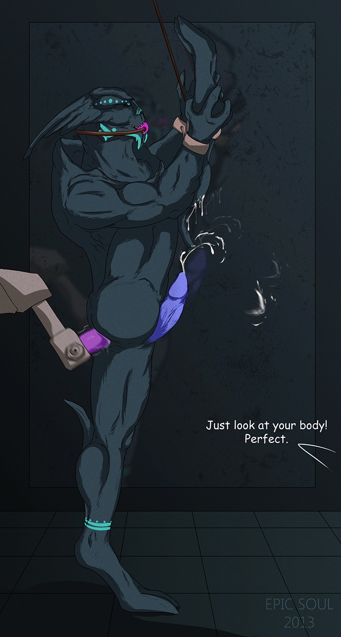 2013 alien anal anal_penetration anthro anus ball_gag bdsm biceps bioware biped black_body black_skin blue_eyes blue_markings blue_penis bodily_fluids bondage border bound cuff_(restraint) cum cum_splatter cumshot digital_media_(artwork) dildo e621 ejaculation electronic_arts english_text epic_soul erection flexible floor fucking_machine gag gagged genital_fluids genitals hi_res machine male markings mass_effect muscular muscular_anthro muscular_male nude one_leg_up open_mouth orgasm penetration penis pose raised_leg restraints sex_toy shackles solo splits spread_legs spreading standing submissive submissive_male tattoo teeth terrick text tile tile_floor turian vertical_splits voyeur