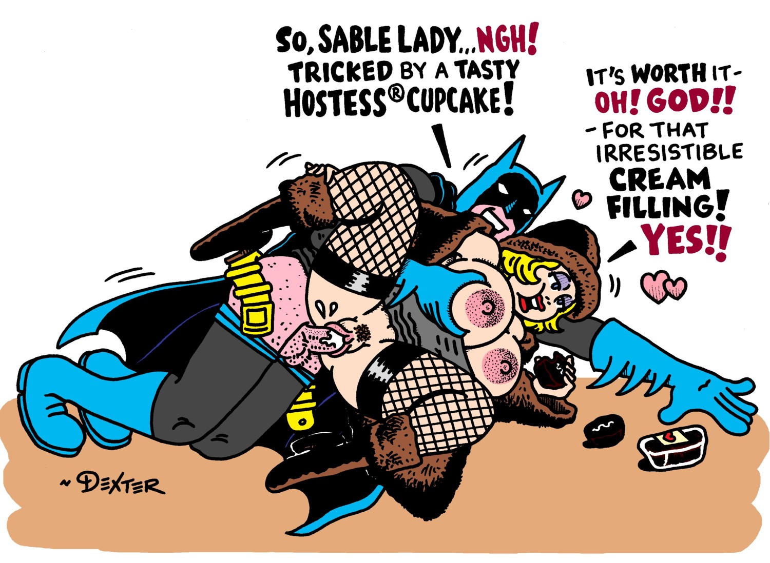 batman batman_(bruce_wayne) bruce_wayne commercial dc dc_comics dexter_cockburn female hostess_cupcakes male male/female obese_female rule34 sable_lady straight