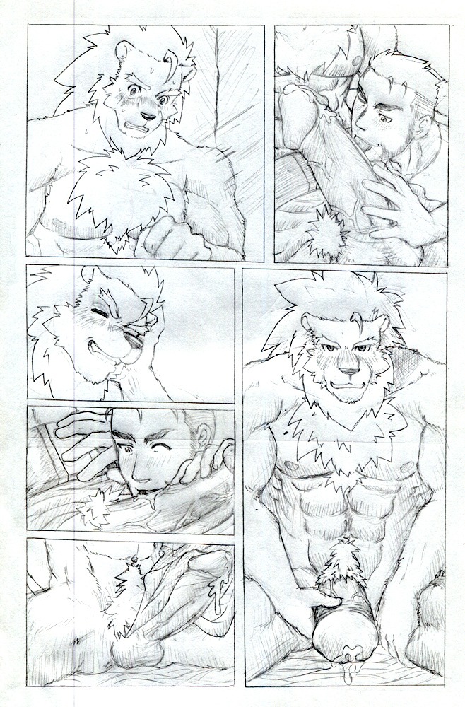 abs balls big_penis blaion blush chest_tuft comic duo e621 erection felid fellatio fur genitals human interspecies licking lion male male/male male_penetrated male_penetrating male_penetrating_male mammal monochrome multiple_scenes muscular oral pantherine penetration penile penis penis_lick pubes sex thick_penis tongue tongue_out tuft