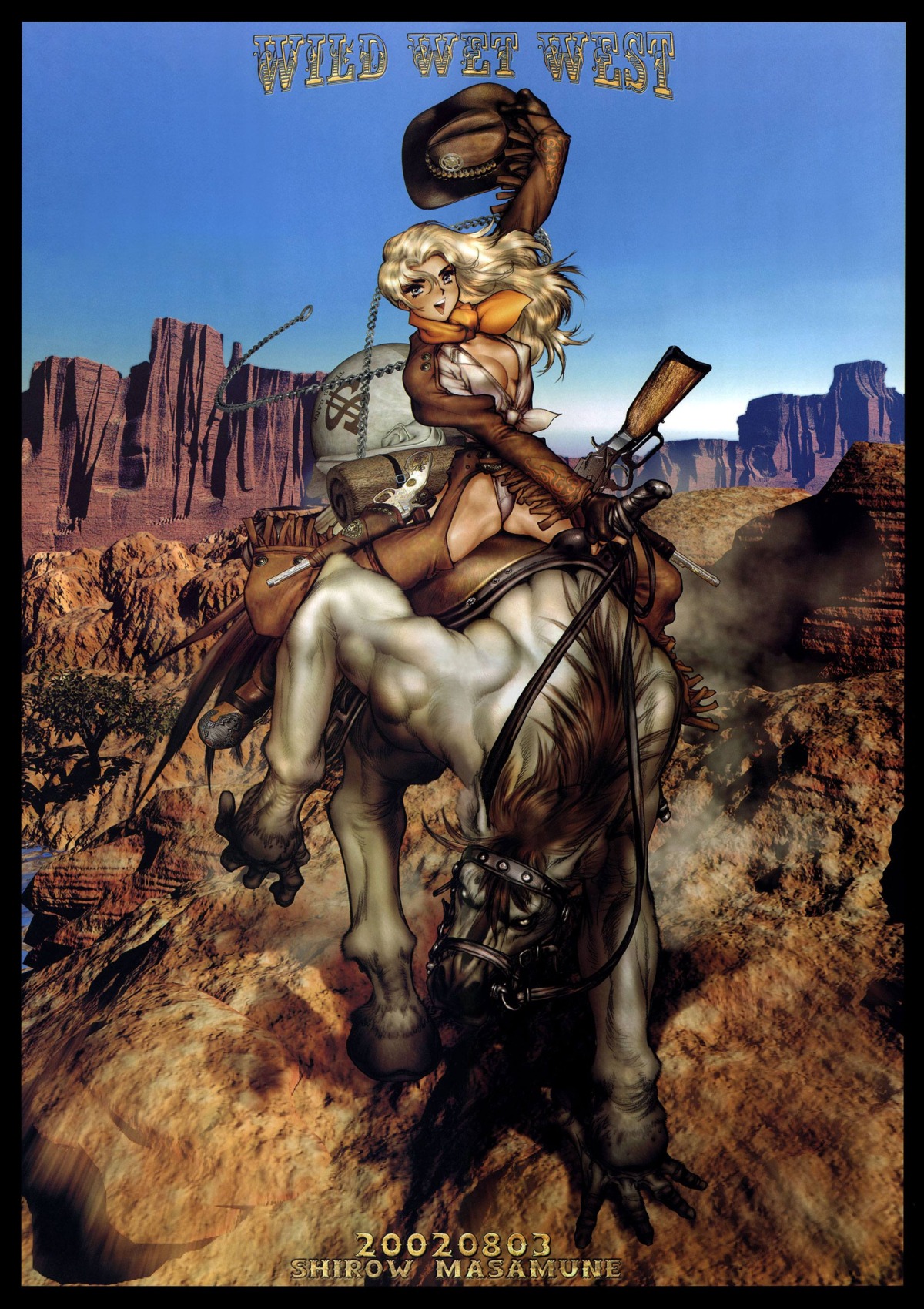 breasts cleavage erect_nipples female horseman juliona_trans nipples no_bra panties rule34 shirou_masamune shirow_masamune wild_wet_west
