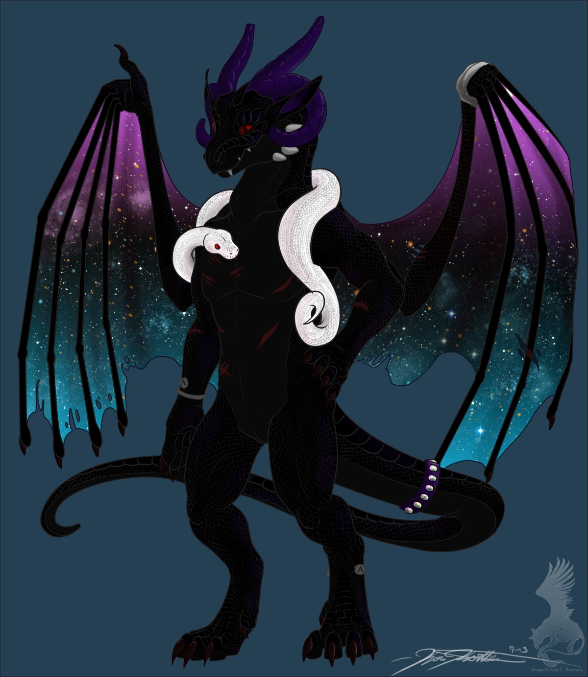 absurd_res animal_genitalia anthro black_body black_scales claws cosmos dragon duo e621 fangs feral genital_slit genitals hi_res horn james_(thekingofcrocodiles) male membrane_(anatomy) membranous_wings mythological_creature mythological_scalie mythology red_eyes reptile scales scalie scratches signature silvia_(thekingofcrocodiles) simple_background snake tail teeth white_body white_scales wings yami_griffin
