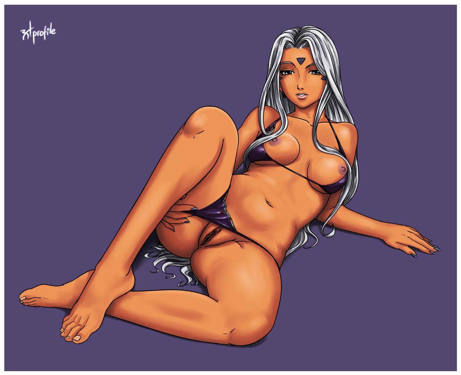 1girls barefoot bra breasts earrings facial_markings female female_only jewelry lipstick nipples oh_my_goddess! panties panty_pull pussy radprofile rule34 small_breasts solo solo_female spread_legs uncensored urd very_long_hair white_hair