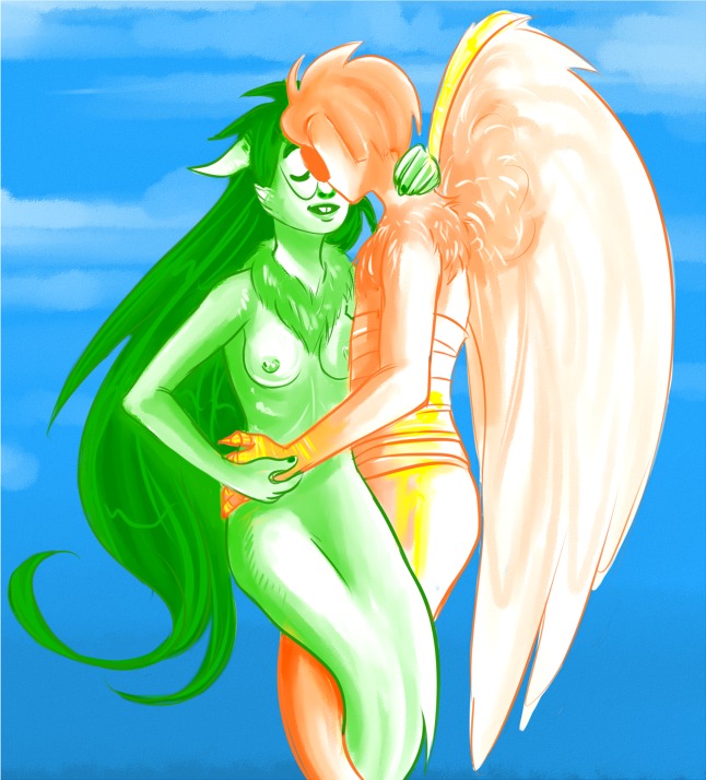 1boy 1girls bandage blood blue_background breasts buckteeth closed_eyes dave_strider davesprite female glasses green_fur green_hair green_nipples green_skin homestuck homestuck_sprite jade_harley jadesprite long_hair male ms_paint_adventures naked nipples open_mouth orange_hair orange_skin rule34 short_hair source_request sprite steph straight sunglasses tail wings