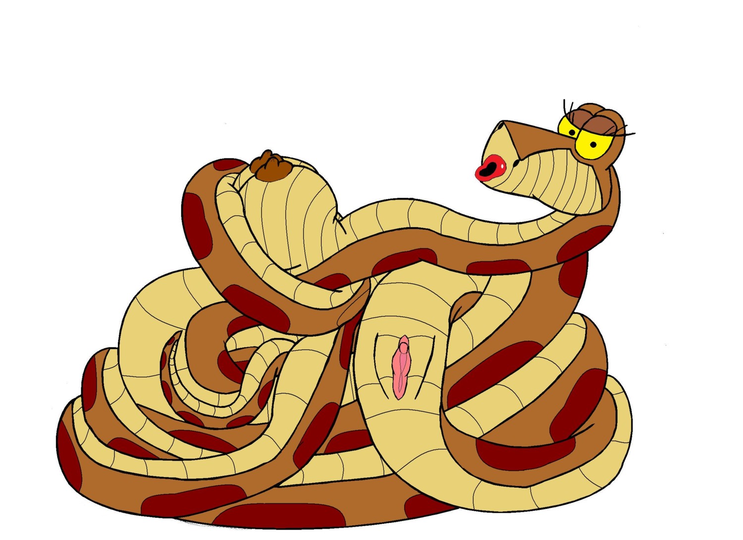 breasts color disney eyes female female_only feral jking kaa looking_at_viewer nipples nude open_mouth pussy rule34 rule_63 simple_background snake solo the_jungle_book toony vulva what white_background yellow_eyes