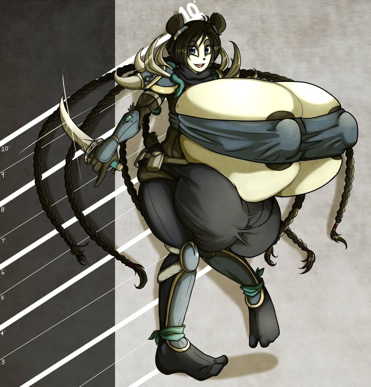 anthro balls bear big_balls big_breasts breasts e621 genitals giant_panda gynomorph hi_res huge_balls huge_breasts hyper hyper_balls hyper_breasts hyper_genitalia intersex knife looking_at_viewer mammal nipples pride-kun solo yinseng_yang