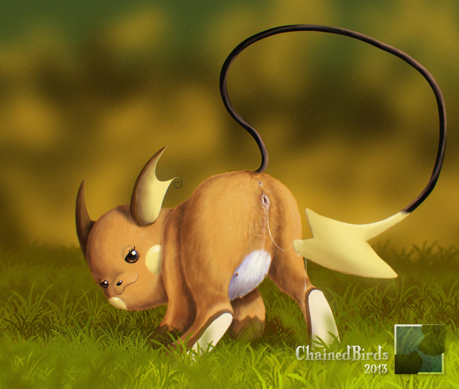 2013 all_fours anus ass_up bedroom_eyes bodily_fluids brown_body brown_eyes brown_fur butt chainedbirds detailed_background e621 female feral fur generation_1_pokemon genital_fluids genitals grass half-closed_eyes hi_res looking_at_viewer looking_back mammal narrowed_eyes nintendo nude outside plant pokemon pokemon_(species) presenting raichu raised_tail rodent seductive solo tail teats vaginal_fluid_string vaginal_fluids vulva