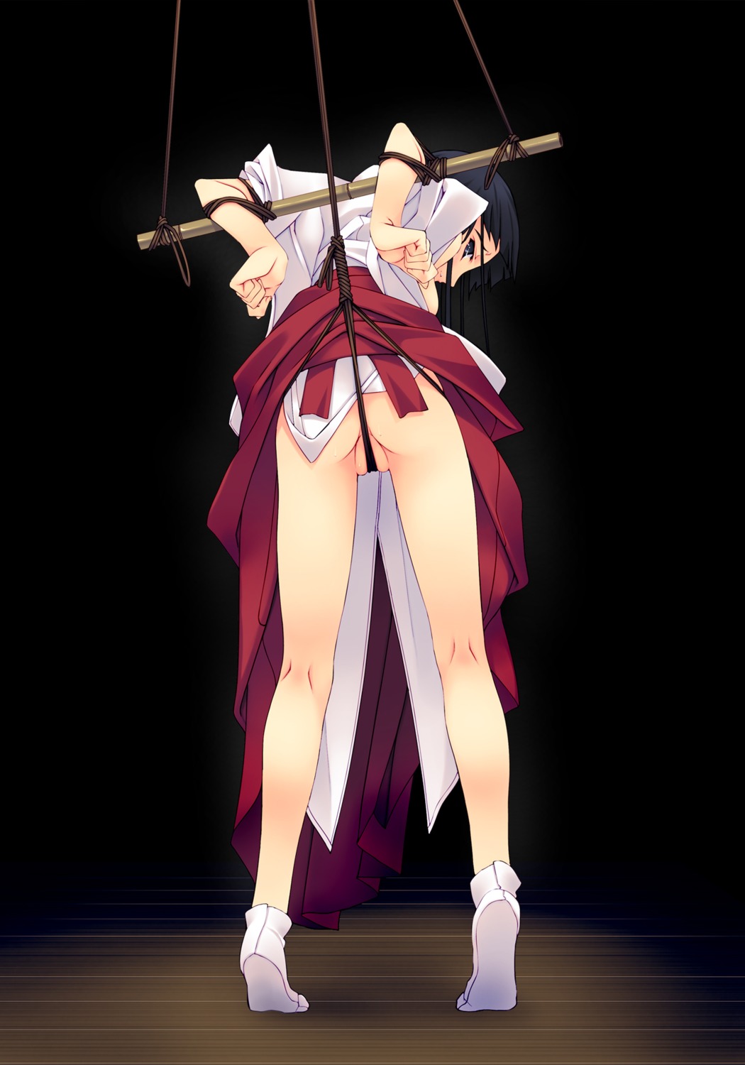 ass bondage female highres no_panties open_clothes open_shirt pussy rope rule34 shirt short_hair skirt_lift uncensored