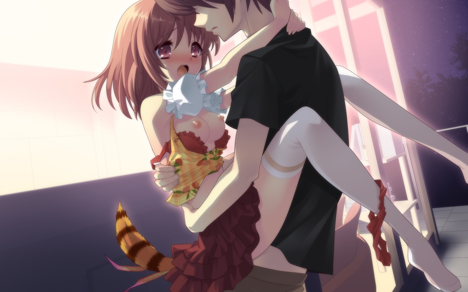 blush breasts brown_hair female flyable_heart game_cg inaba_yui itou_noiji nipples rule34 sex tail