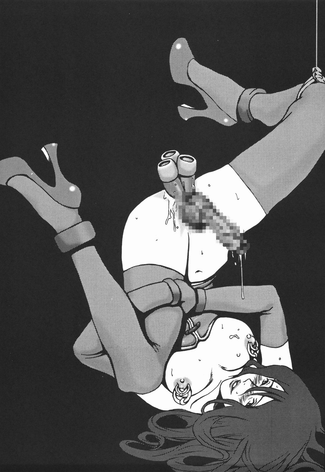 anal_insertion artist_request blush breasts censored cowboy_bebop female grencia_mars_elijah_guo_eckener greyscale high_heels human large_breasts long_hair male monochrome nipples penis rule34 solo tagme thighhighs