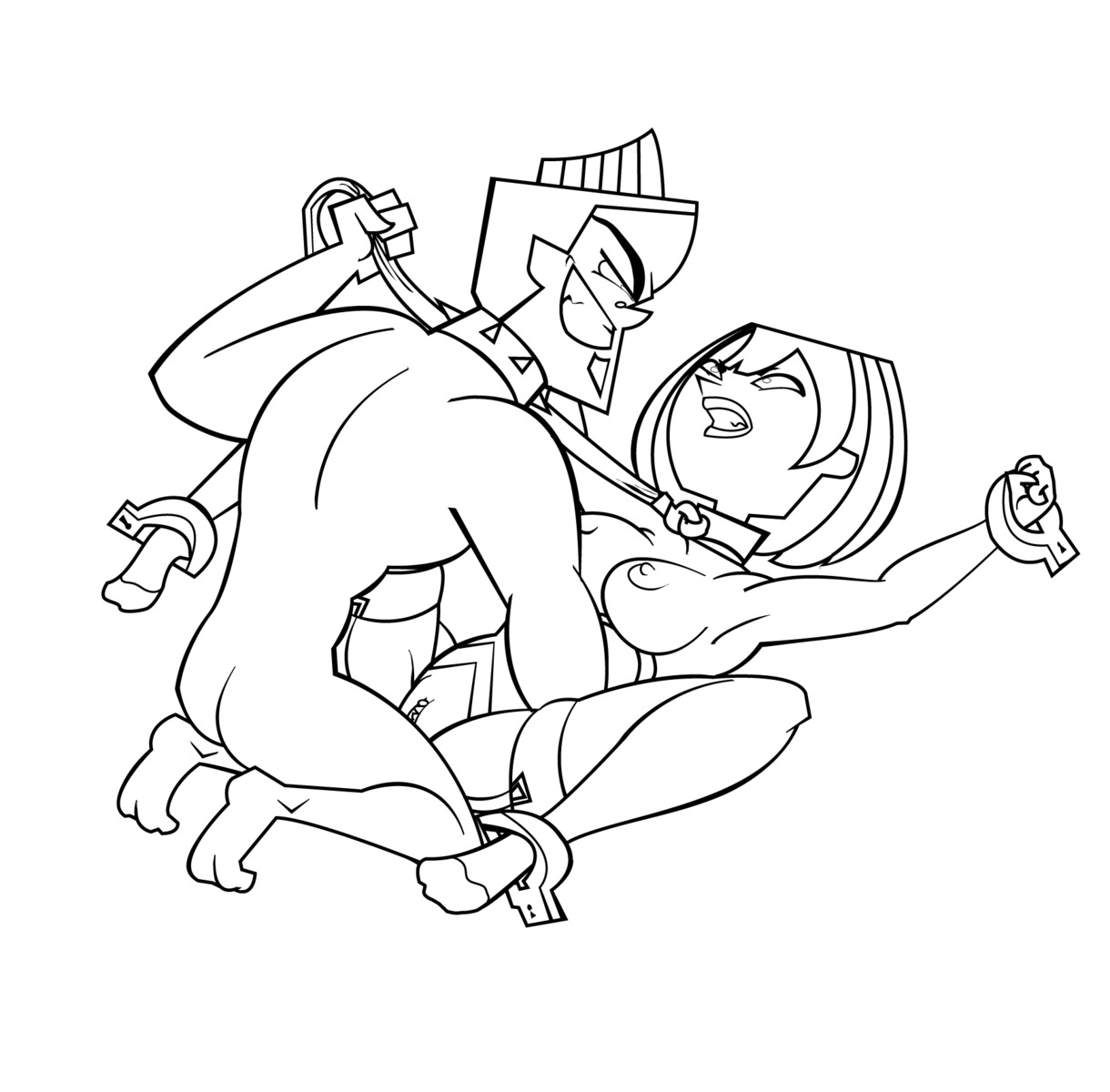 breasts drago-flame duncan_(tdi) female gwen_(tdi) human human_only line_art male muscular muscular_male rule34 straight_hair tagme total_drama_island