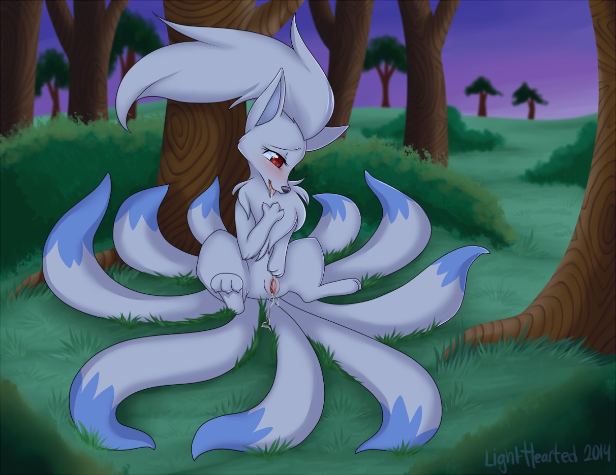 2014 3_toes ambunny black_nose blush bodily_fluids canid canine detailed_background drooling e621 feet female feral fingering fingering_self fur generation_1_pokemon genital_fluids genitals grass grey_body grey_fur mammal masturbation multi_tail nature ninetales nintendo nude open_mouth outside plant pokemon pokemon_(species) red_eyes saliva shiny_pokemon sitting sky solo tail toes tongue tongue_out tree vaginal vaginal_fingering vaginal_fluids vaginal_masturbation vulva