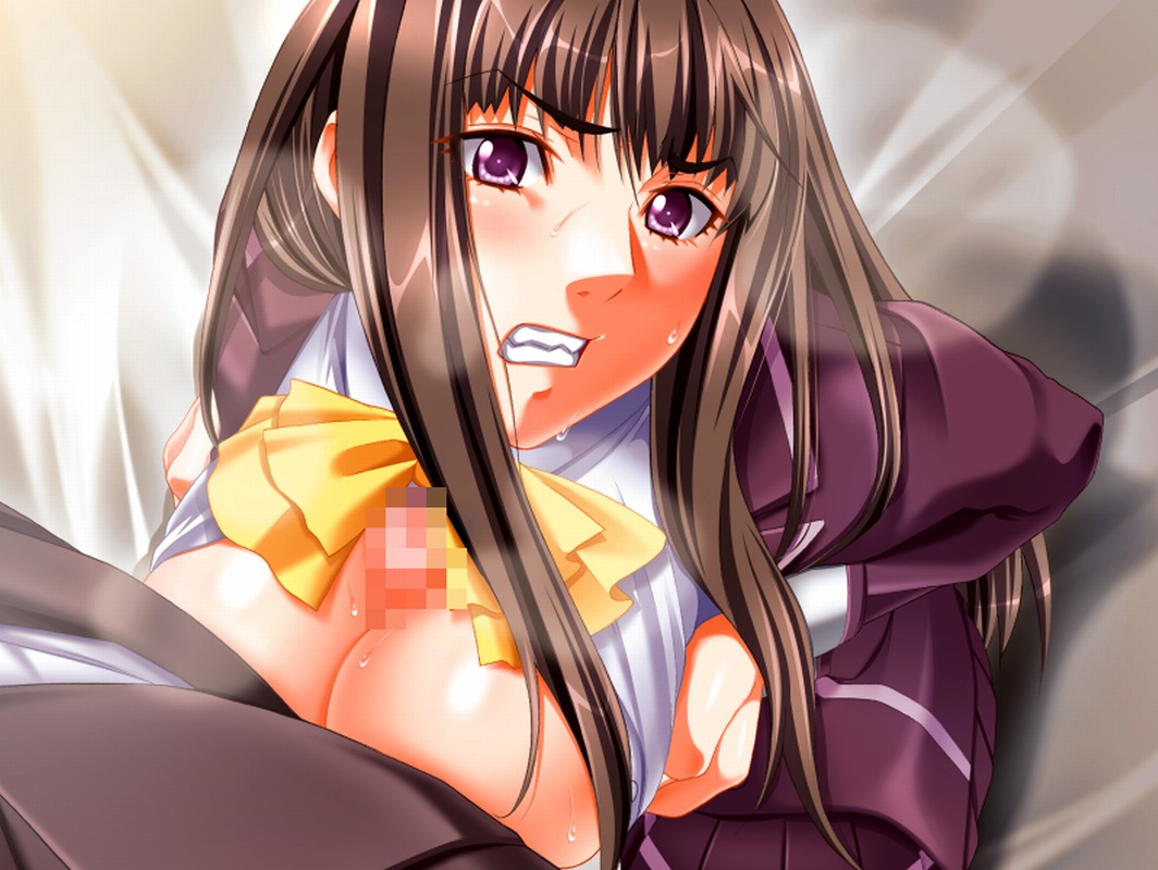 angry bangs bikyaku_seido_kaichou_ai black_hair blazer blush bow bowtie breast_hold breasts brown_hair censored clenched_teeth clothed_sex dutch_angle eye_contact female from_above game_cg gentle_sasaki hair kneeling large_breasts long_hair looking_at_another looking_at_viewer male ninomiya_ai_(bikyaku_seido_kaichou_ai) no_bra open_clothes open_shirt paizuri penis pleated_skirt pov pov_eye_contact purple_eyes rule34 school_uniform seifuku shirt skirt straight sweat