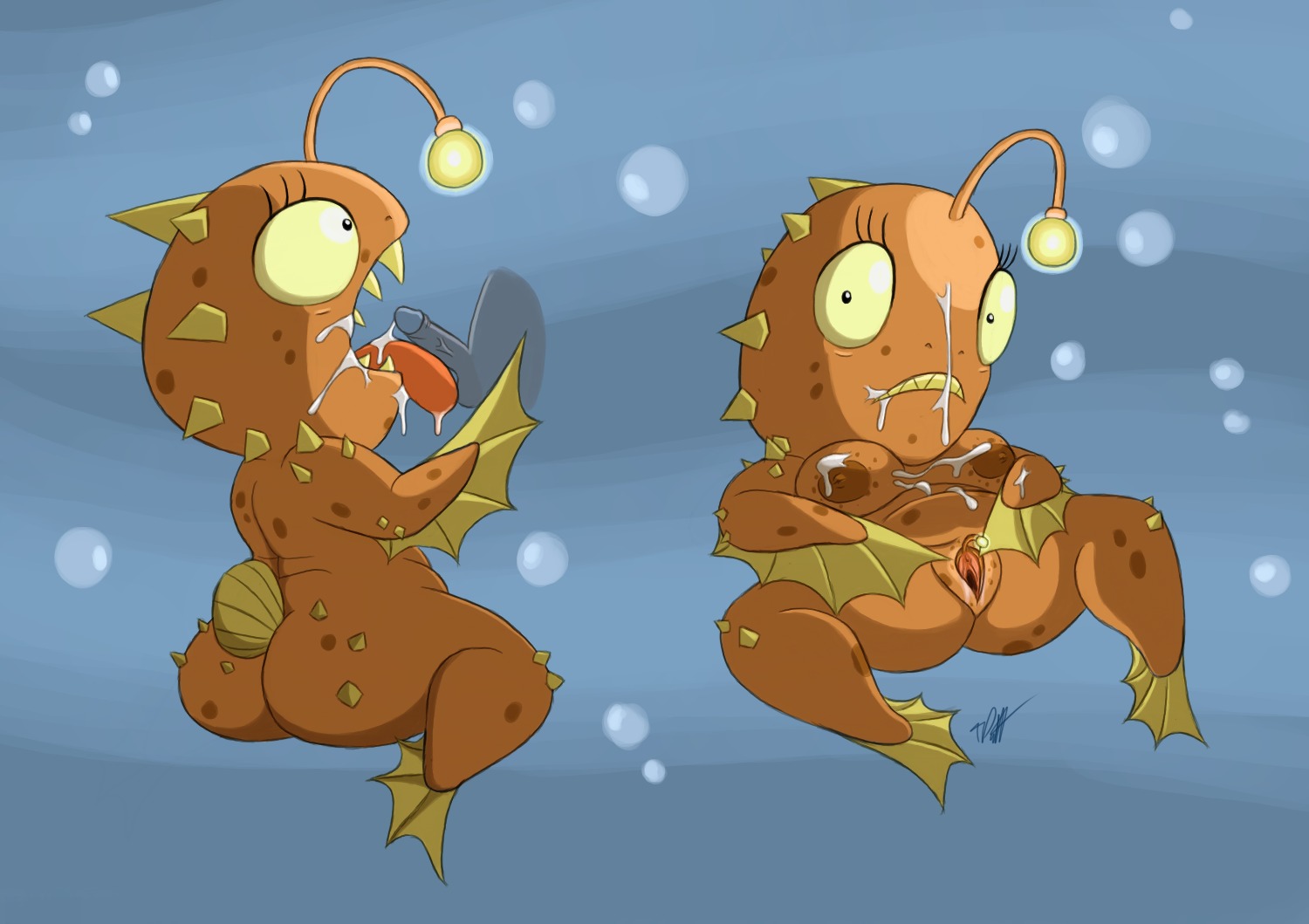 aquatic bodily_fluids breasts brown_nipples butt crossgender cum cum_in_mouth cum_inside cum_on_breasts duo e621 erection fellatio female female_focus fish genital_fluids genitals kirby_(series) licking male male/female nintendo nipples oral overweight penile penis penis_lick sex shortstack shortstack_female slightly_chubby solo_focus spikes sweet_stuff timoteihiv tongue tongue_out vulva