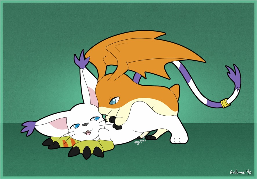 2010 all_fours ass_up autumndeer bandai_namco belly blue_eyes bodily_fluids cum cum_inside digimon digimon_(species) digital_media_(artwork) doggystyle duo e621 ear_tuft felid female female_penetrated feral from_behind_position fur gatomon genital_fluids head_wings lying male male/female male_penetrating male_penetrating_female mammal membrane_(anatomy) membranous_wings on_front orange_body orange_fur patamon penetration sex simple_background tail tan_belly tuft unusual_wing_placement white_body white_fur wings