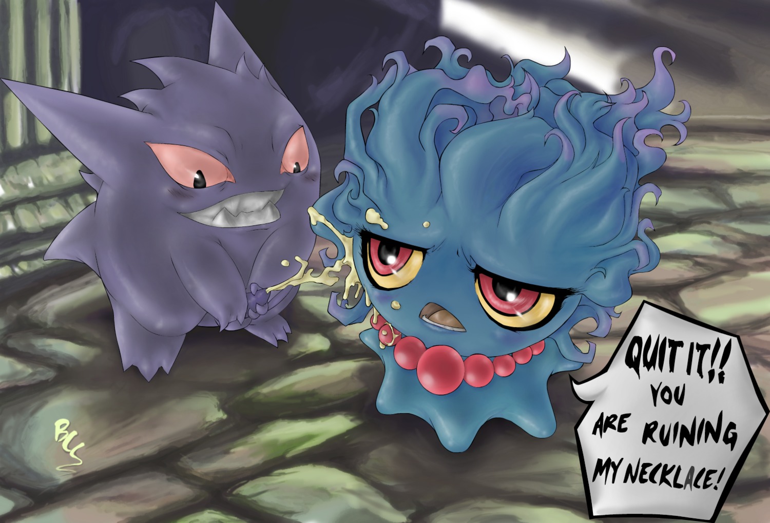 bodily_fluids buttercup_saiyan cum duo e621 female generation_1_pokemon generation_2_pokemon gengar genital_fluids jewelry male misdreavus necklace nintendo pokemon pokemon_(species) rape_face spirit